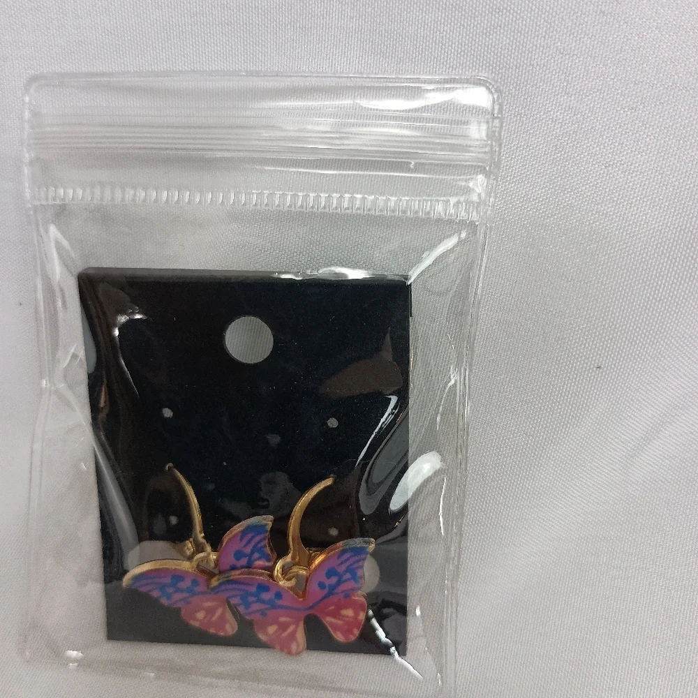 Tiny Dainty Butterfly Snapback Earrings in‎ Pink,Purple and Gold-(#099)